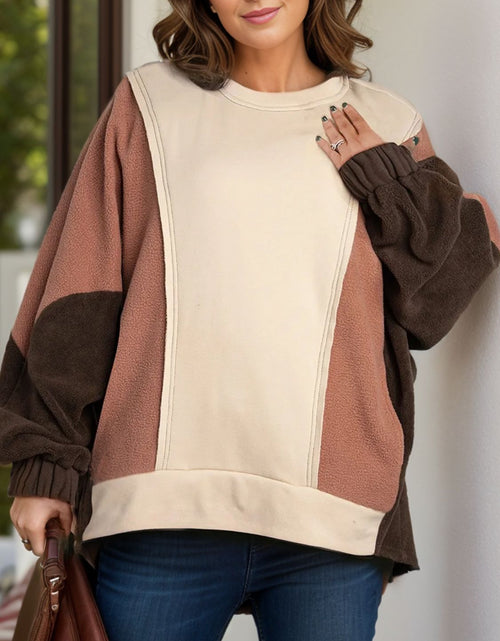 Load image into Gallery viewer, Plus Size Color Block Long Sleeve Hoodie
