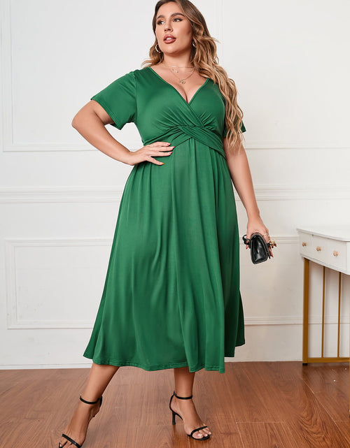 Load image into Gallery viewer, Honey Plus Size Short Sleeve Surplice Neck Midi Dress
