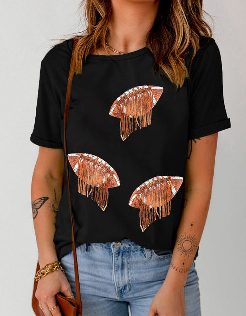 Load image into Gallery viewer, Sequin Football Round Neck Short Sleeve T-Shirt
