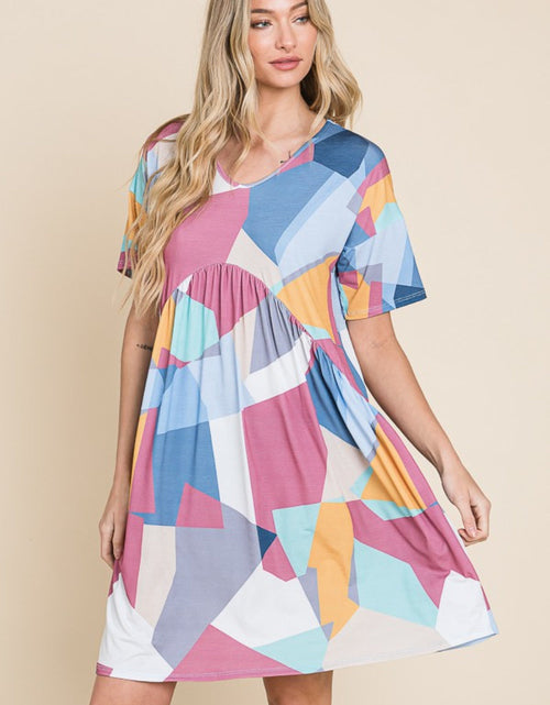 Load image into Gallery viewer, BOMBOM Ruched Color Block Short Sleeve Dress
