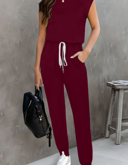Load image into Gallery viewer, Drawstring Round Neck Sleeveless Jumpsuit
