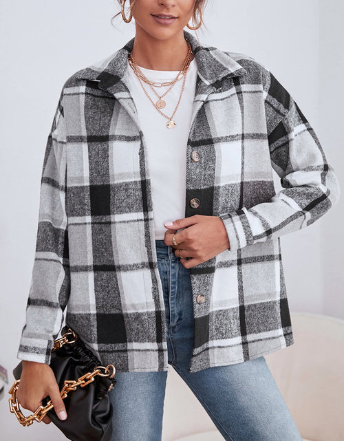 Load image into Gallery viewer, Plaid Collared Neck Button Down Jacket
