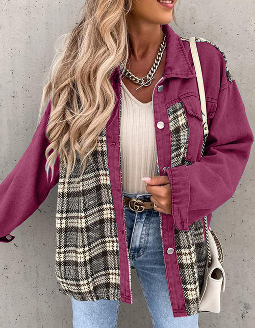 Load image into Gallery viewer, Plaid Button Up Dropped Shoulder Jacket
