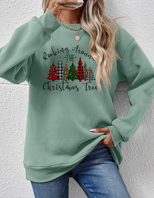 Load image into Gallery viewer, Christmas Tree Graphic Round Neck Sweatshirt
