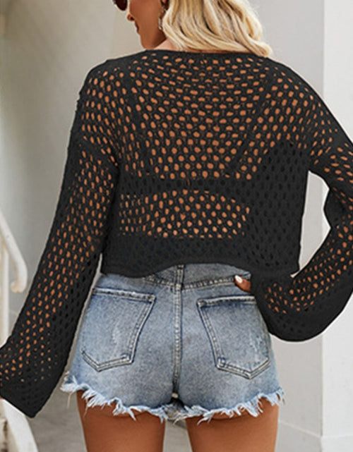 Load image into Gallery viewer, Openwork Round Neck Dropped Shoulder Knit Top
