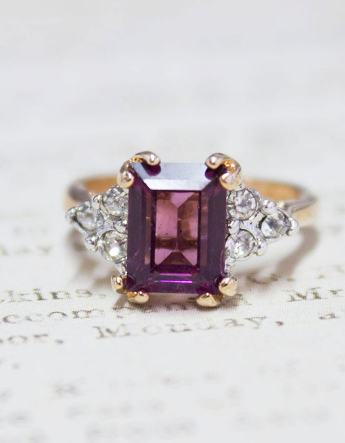 Load image into Gallery viewer, Vintage Ring Clear Austrian Crystals 18k Yellow Gold Electroplated Womens Birthstone Made in USA by PVD Vintage Jewelry
