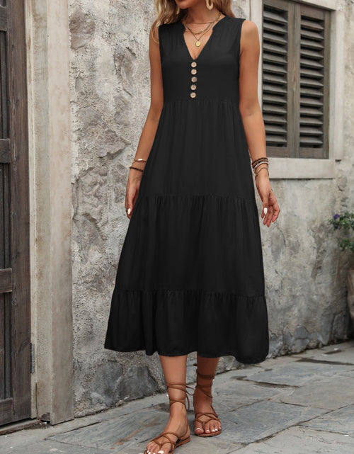 Load image into Gallery viewer, Ivy Lane Decorative Button Notched Sleeveless Dress
