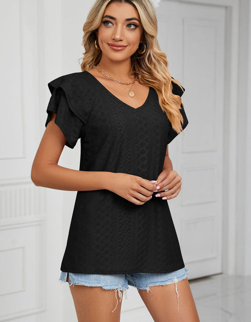 Load image into Gallery viewer, Eyelet Layered Flutter Sleeve V-Neck Knit Top
