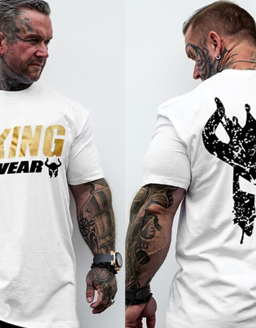 Load image into Gallery viewer, Men's Plus Size Graphic Back Round Neck Short Sleeve T-Shirt
