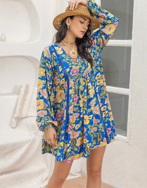 Load image into Gallery viewer, Printed V-Neck Balloon Sleeve Mini Dress

