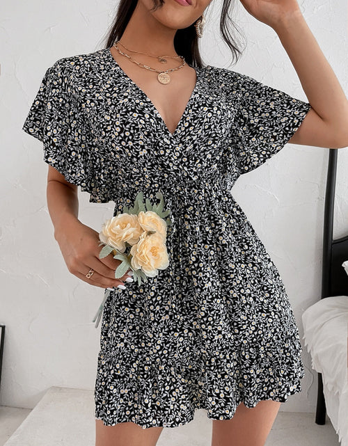 Load image into Gallery viewer, Cutout Ditsy Floral Surplice Flounce Sleeve Dress
