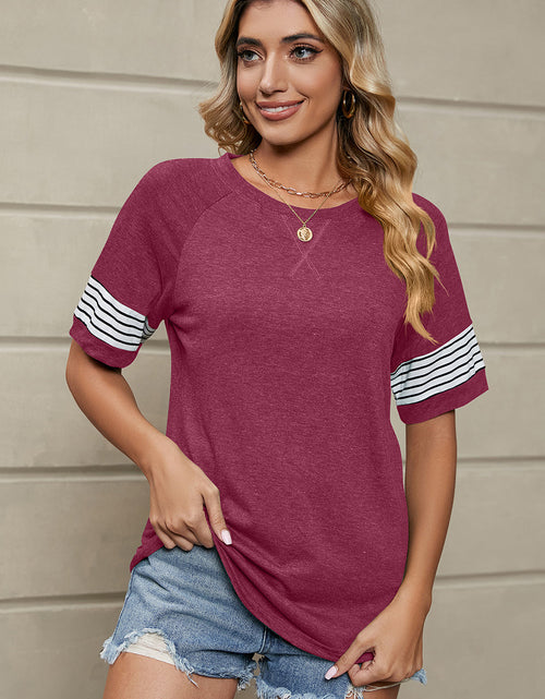 Load image into Gallery viewer, Striped Round Neck Short Sleeve T-Shirt

