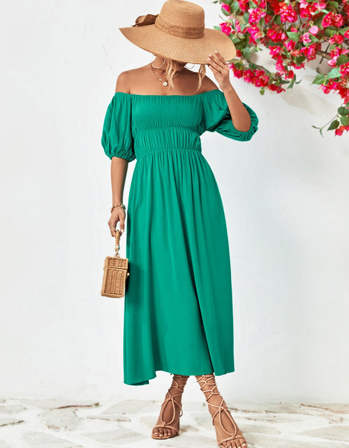 Load image into Gallery viewer, Off-Shoulder Balloon Sleeve Midi Dress

