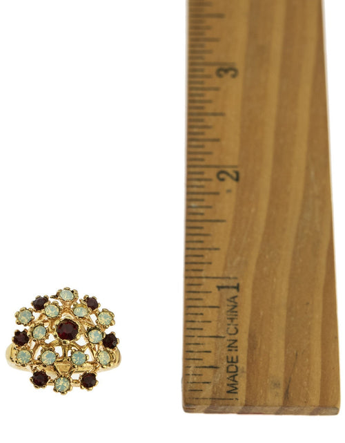 Load image into Gallery viewer, Vintage Ring Ruby Austrian Crystals and Pinfire Opals 18k White Gold Electroplate Made in the USA by PVD Vintage Jewelry
