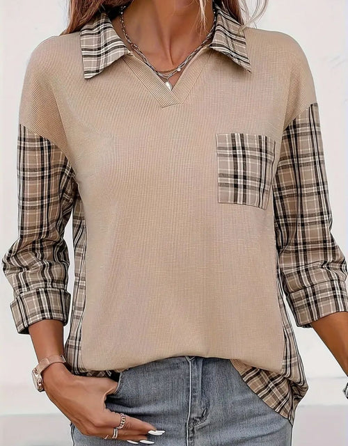 Load image into Gallery viewer, Plaid Johhny Collar Three-Quarter Sleeve T-Shirt
