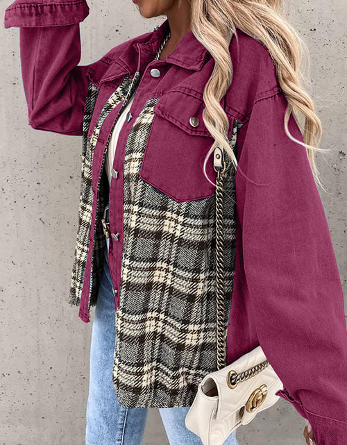Load image into Gallery viewer, Plaid Button Up Dropped Shoulder Jacket

