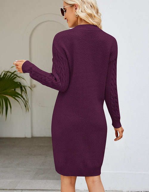 Load image into Gallery viewer, Cable-Knit Long Sleeve Sweater Dress
