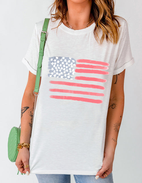 Load image into Gallery viewer, US Flag Round Neck Short Sleeve T-Shirt
