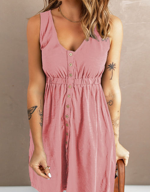Load image into Gallery viewer, Sleeveless Button Down Mini Magic Dress
