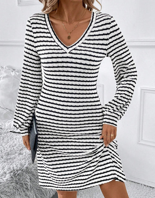 Load image into Gallery viewer, Striped V-Neck Long Sleeve Dress
