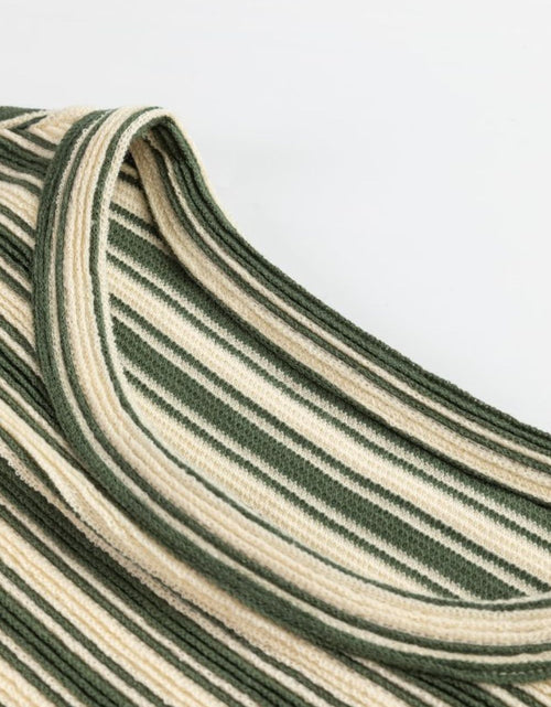 Load image into Gallery viewer, Stripe Textured Side Slit Crew Neck T-Shirt

