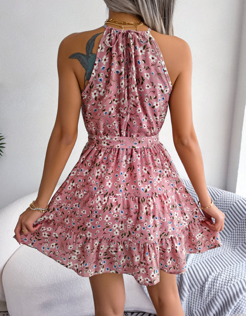 Load image into Gallery viewer, Tied Printed Grecian Neck Mini Dress

