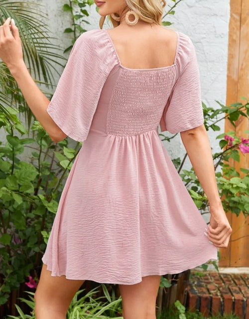 Load image into Gallery viewer, Smocked Back Knotted Flutter Sleeve Dress
