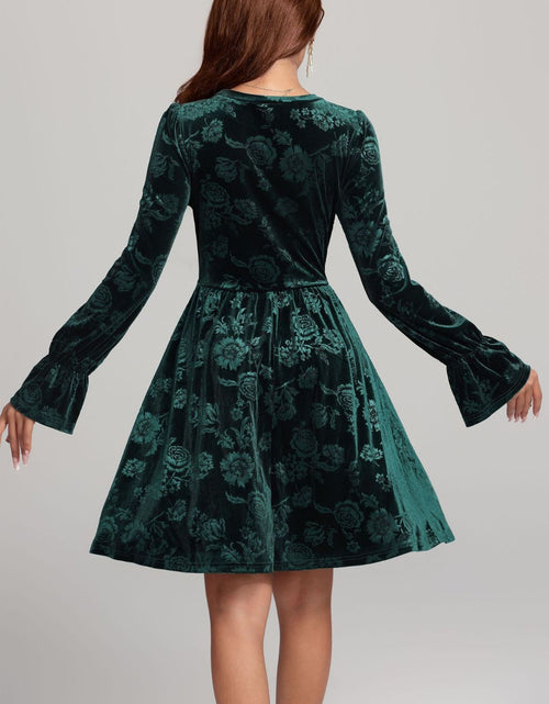 Load image into Gallery viewer, Tied Flower Print Round Neck Flounce Sleeve Dress

