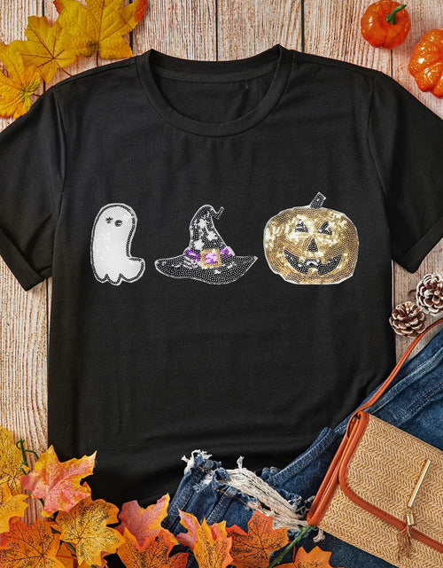 Load image into Gallery viewer, Sequin Round Neck Short Sleeve T-Shirt
