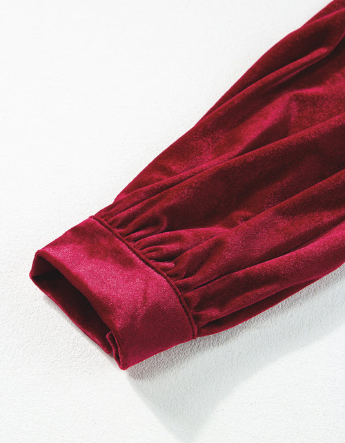 Load image into Gallery viewer, Olivia Velvet Buttoned Puff Sleeve V Neck Split Midi Dress by Poppy Lee Lane
