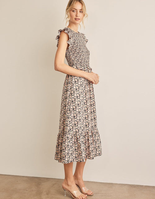 Load image into Gallery viewer, In February Floral Smocked Ruffled Midi Dress
