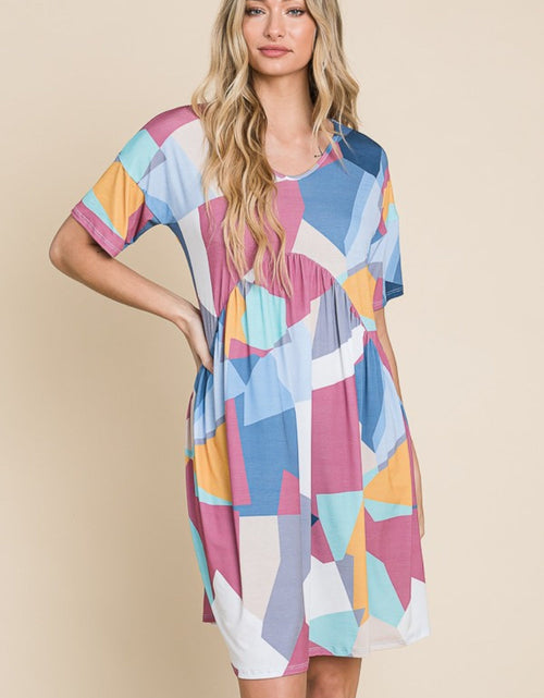 Load image into Gallery viewer, BOMBOM Ruched Color Block Short Sleeve Dress
