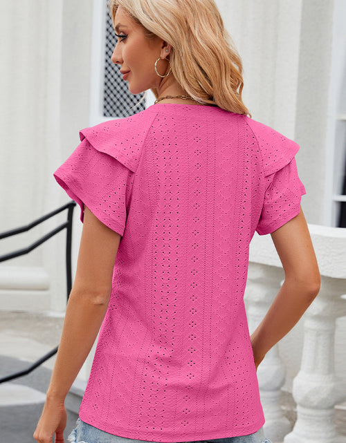 Load image into Gallery viewer, Eyelet Notched Flutter Sleeve T-Shirt
