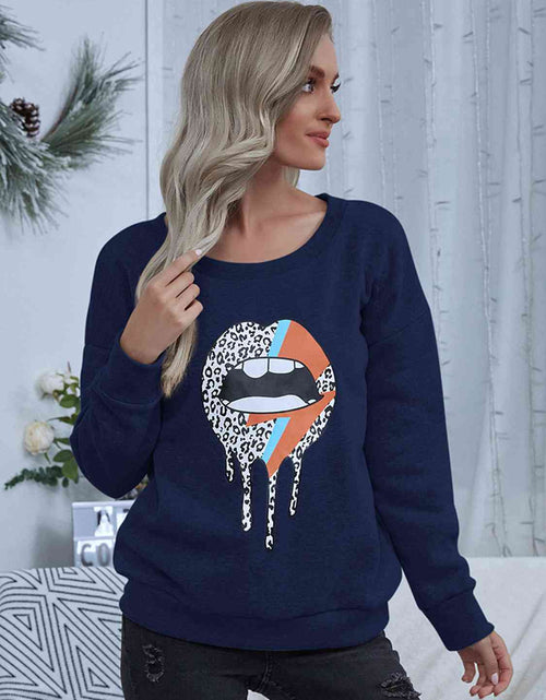 Load image into Gallery viewer, Lip Graphic Round Neck Sweatshirt
