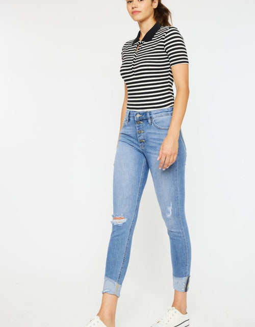 Load image into Gallery viewer, Kancan Distressed Cat's Whiskers Button Fly Jeans

