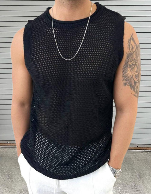 Load image into Gallery viewer, Men's Openwork Round Neck Sleeveless Knit Top
