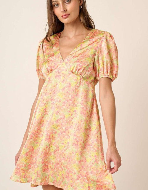 Load image into Gallery viewer, Mittoshop Printed V-Neck Puff Sleeve Mini Dress
