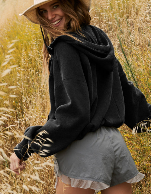 Load image into Gallery viewer, Half Zip Pocketed Dropped Shoulder Hoodie
