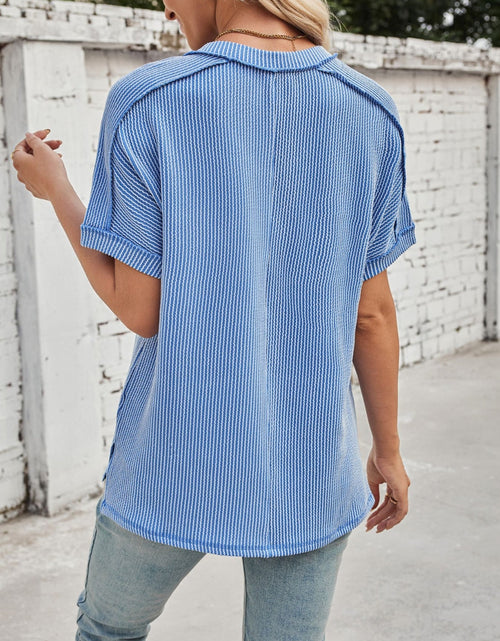 Load image into Gallery viewer, Cord Ribbed V-Neck Short Sleeve T-Shirt
