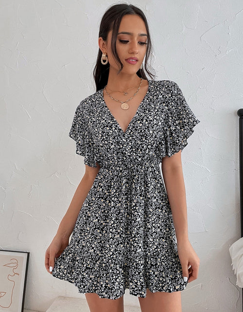 Load image into Gallery viewer, Cutout Ditsy Floral Surplice Flounce Sleeve Dress
