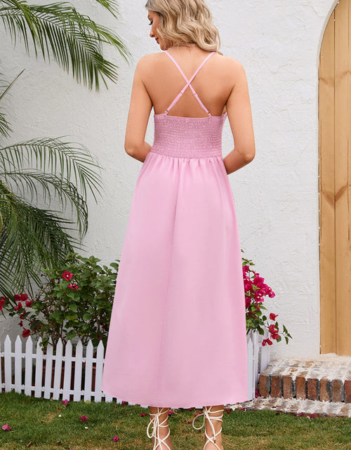Load image into Gallery viewer, Crisscross Smocked Spaghetti Strap Dress
