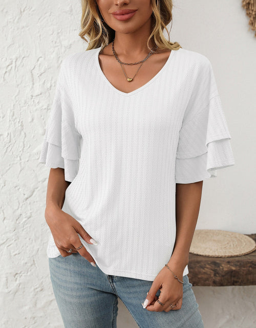 Load image into Gallery viewer, Mandy V-Neck Ruffle Half Sleeve Top
