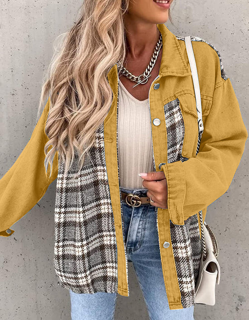 Load image into Gallery viewer, Plaid Button Up Dropped Shoulder Jacket
