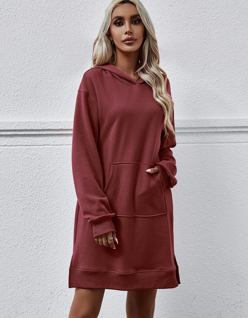 Load image into Gallery viewer, Slit Long Sleeve Hooded Dress with Pocket

