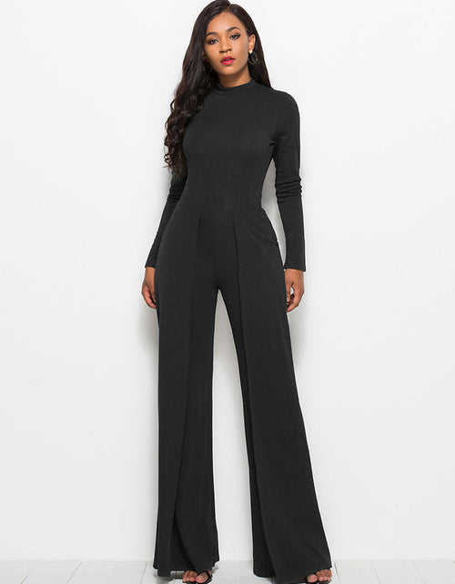 Load image into Gallery viewer, Long Sleeve Mock Neck Wide Leg Jumpsuit
