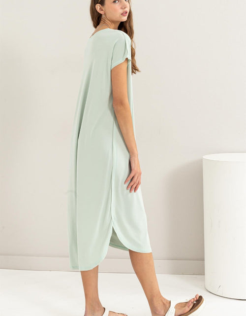 Load image into Gallery viewer, HYFVE Short Sleeve High-Low Slit Midi Dress
