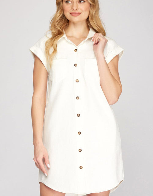 Load image into Gallery viewer, She + Sky Full Size Folded Cuff Button Down Washed Twill Shirt Dress Plus Size
