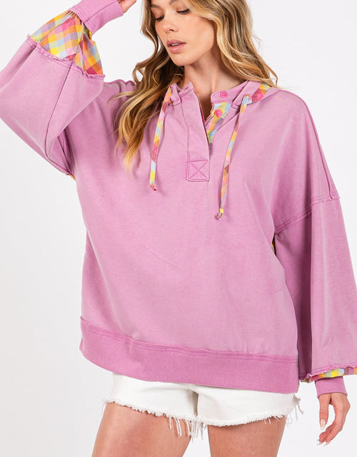 Load image into Gallery viewer, SAGE + FIG Full Size Plaid Print Washed Hoodie
