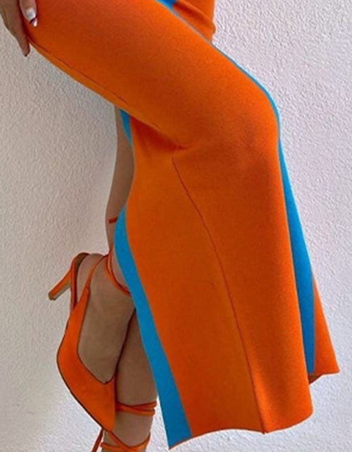 Load image into Gallery viewer, Contrast Wide Strap Slit Midi Dress
