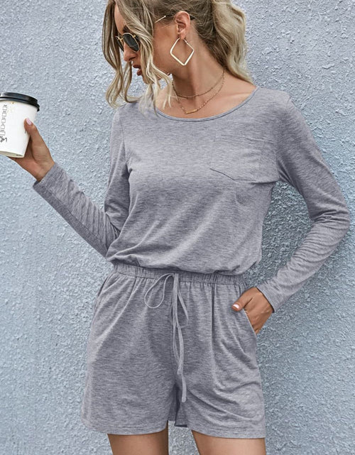 Load image into Gallery viewer, Drawstring Waist Long Sleeve Romper
